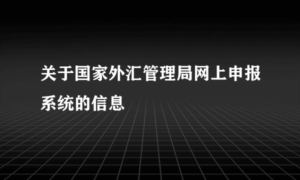 关于国家外汇管理局网上申报系统的信息