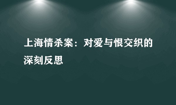 上海情杀案：对爱与恨交织的深刻反思