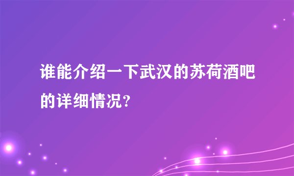 谁能介绍一下武汉的苏荷酒吧的详细情况?