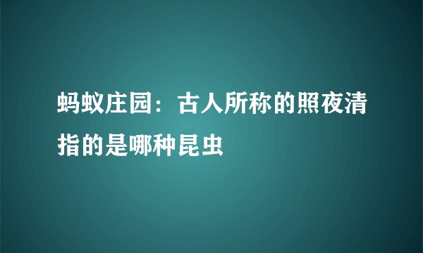蚂蚁庄园：古人所称的照夜清指的是哪种昆虫
