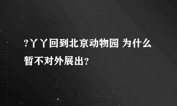 ?丫丫回到北京动物园 为什么暂不对外展出？