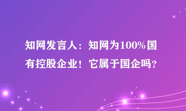 知网发言人：知网为100%国有控股企业！它属于国企吗？