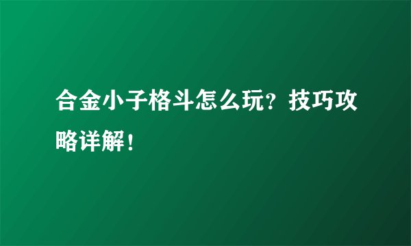 合金小子格斗怎么玩？技巧攻略详解！