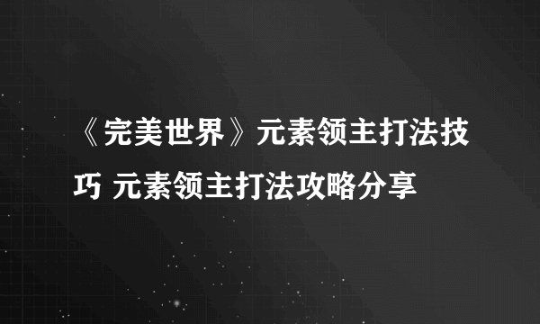 《完美世界》元素领主打法技巧 元素领主打法攻略分享