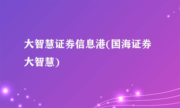 大智慧证券信息港(国海证券大智慧)
