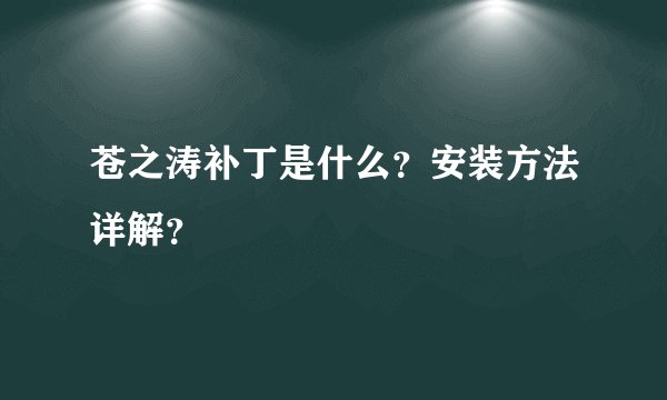 苍之涛补丁是什么？安装方法详解？