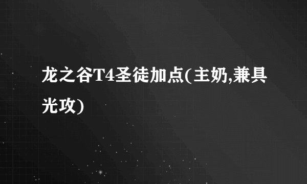 龙之谷T4圣徒加点(主奶,兼具光攻)