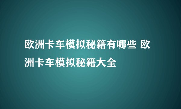欧洲卡车模拟秘籍有哪些 欧洲卡车模拟秘籍大全