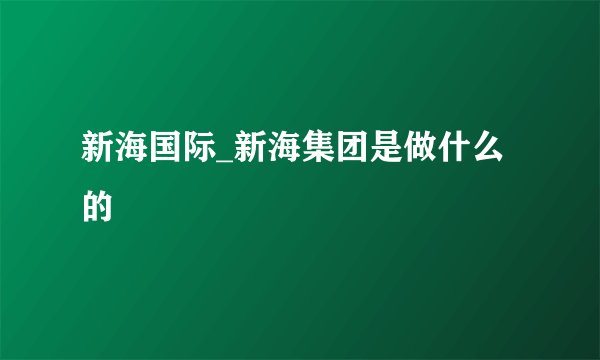新海国际_新海集团是做什么的
