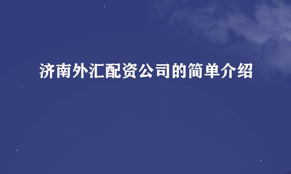 济南外汇配资公司的简单介绍