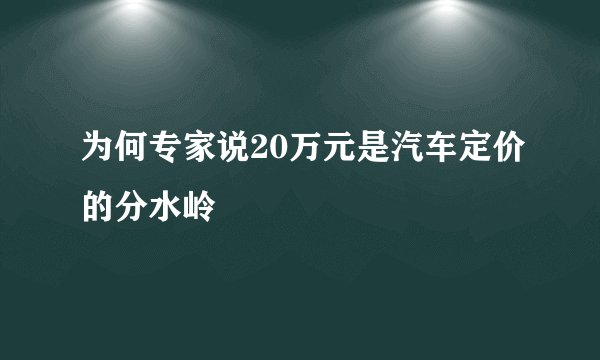 为何专家说20万元是汽车定价的分水岭
