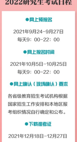 2022研究生报名和考试时间表