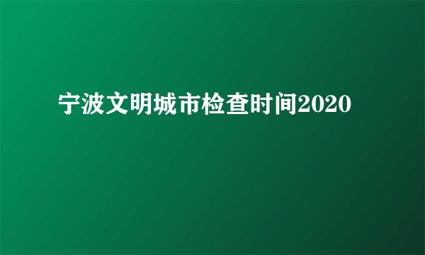 宁波文明城市检查时间2020