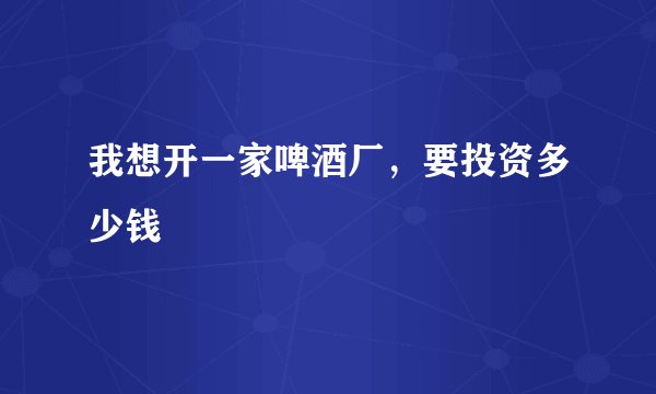 我想开一家啤酒厂，要投资多少钱