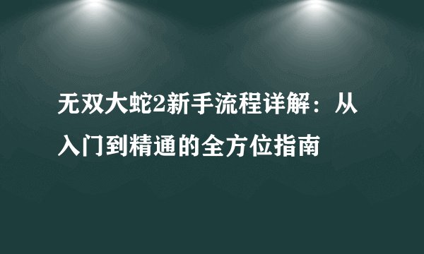 无双大蛇2新手流程详解：从入门到精通的全方位指南