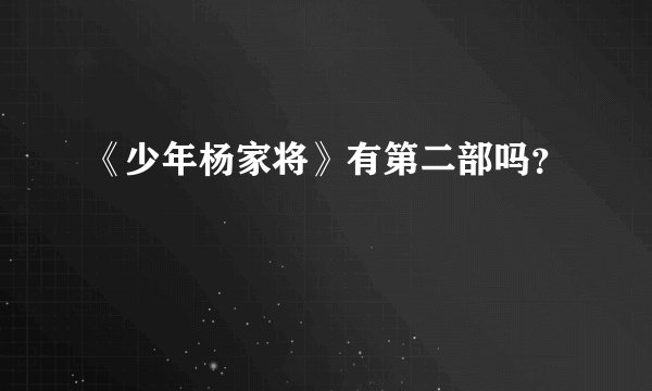 《少年杨家将》有第二部吗？