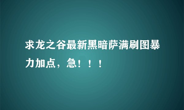 求龙之谷最新黑暗萨满刷图暴力加点，急！！！