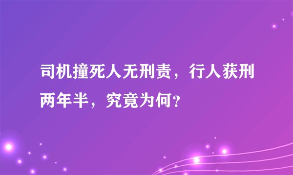司机撞死人无刑责，行人获刑两年半，究竟为何？