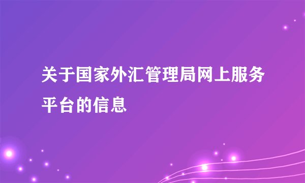 关于国家外汇管理局网上服务平台的信息