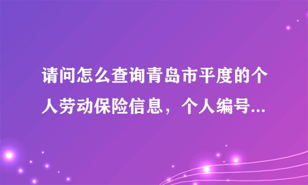 请问怎么查询青岛市平度的个人劳动保险信息，个人编号怎么查询