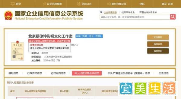 蔡徐坤工作室被列入经营异常，被列入经营异常名录有什么影响？