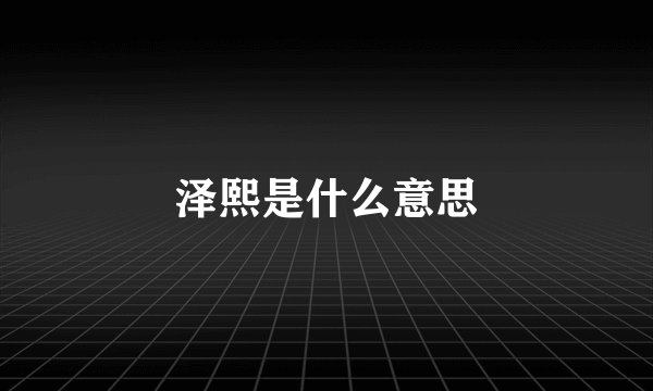 泽熙是什么意思
