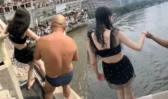 天津跳水大爷带俄国女子跳水是什么事？