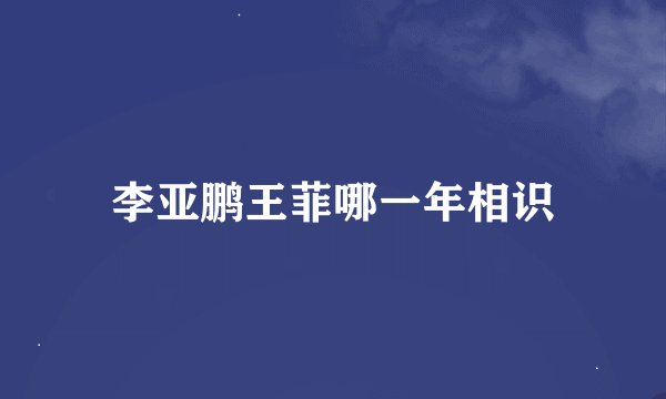 李亚鹏王菲哪一年相识