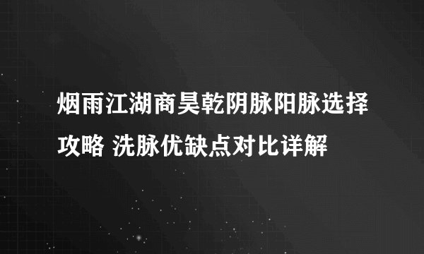 烟雨江湖商昊乾阴脉阳脉选择攻略 洗脉优缺点对比详解
