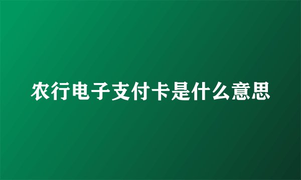 农行电子支付卡是什么意思