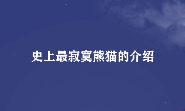 史上最寂寞熊猫的介绍