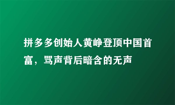 拼多多创始人黄峥登顶中国首富，骂声背后暗含的无声