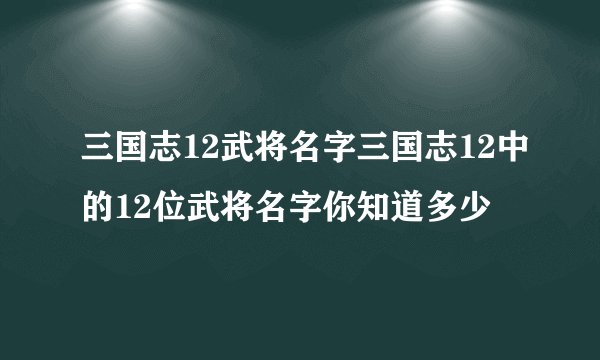 三国志12武将名字三国志12中的12位武将名字你知道多少
