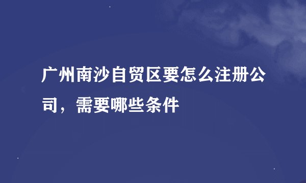 广州南沙自贸区要怎么注册公司，需要哪些条件