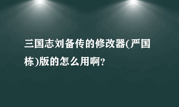 三国志刘备传的修改器(严国栋)版的怎么用啊?