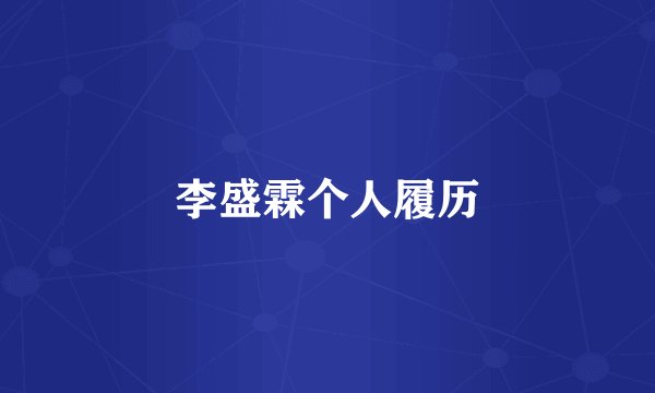李盛霖个人履历