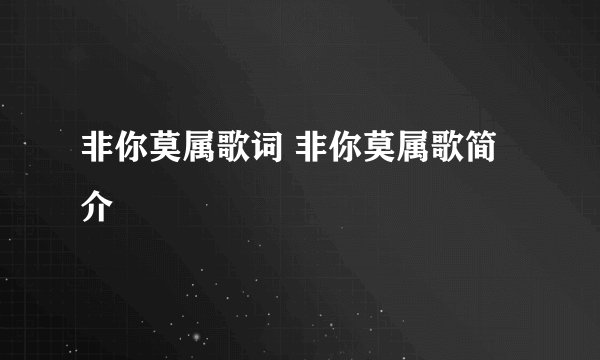 非你莫属歌词 非你莫属歌简介