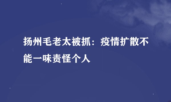 扬州毛老太被抓：疫情扩散不能一味责怪个人