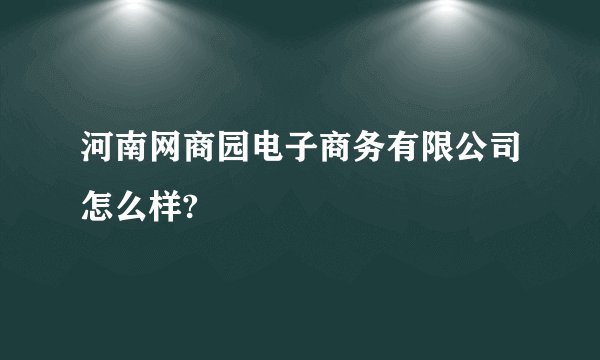 河南网商园电子商务有限公司怎么样?
