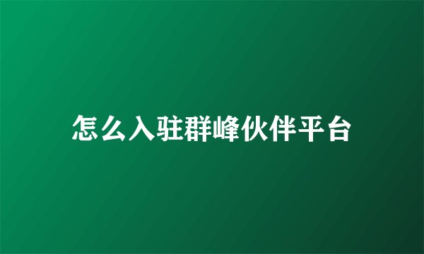 怎么入驻群峰伙伴平台