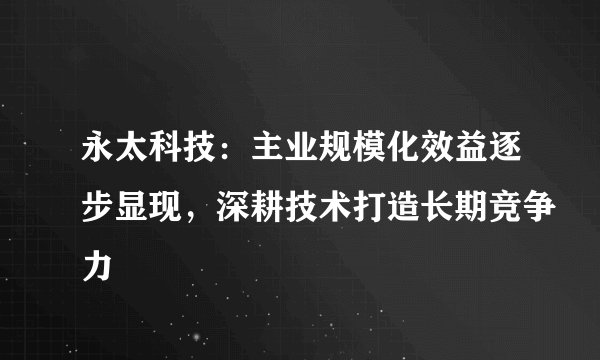 永太科技：主业规模化效益逐步显现，深耕技术打造长期竞争力