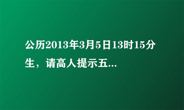 公历2013年3月5日13时15分生，请高人提示五行和缺属