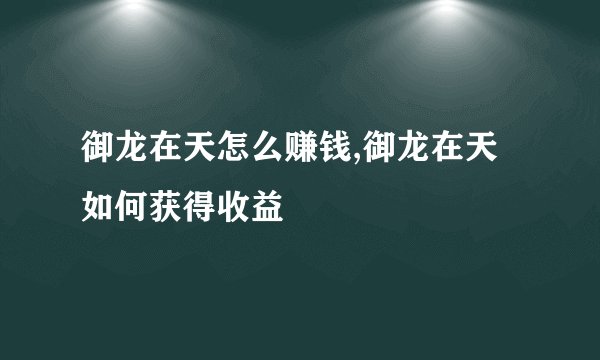 御龙在天怎么赚钱,御龙在天如何获得收益