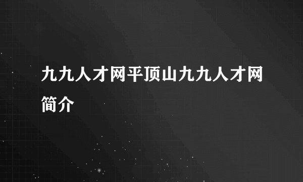 九九人才网平顶山九九人才网简介