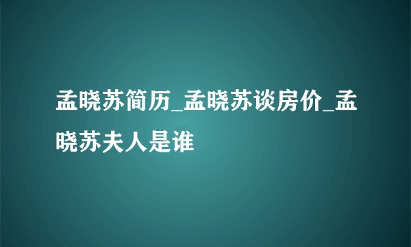 孟晓苏简历_孟晓苏谈房价_孟晓苏夫人是谁