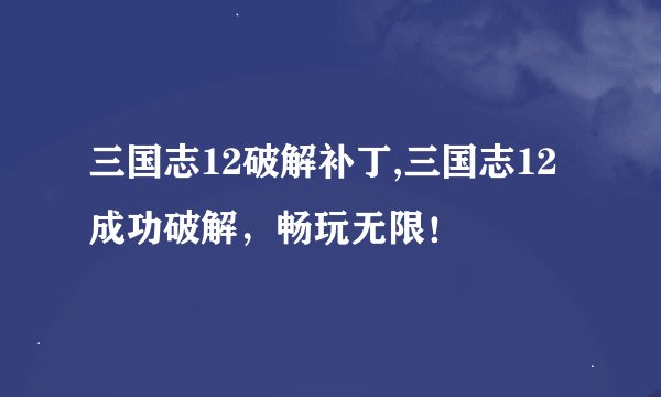 三国志12破解补丁,三国志12成功破解，畅玩无限！