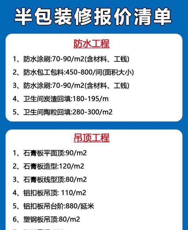 装修前小白必看??半包装修报价清单??
