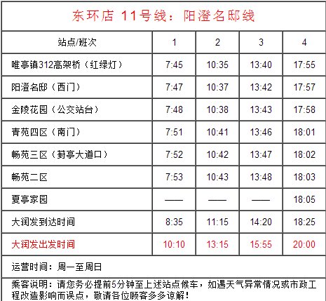求苏州东环路大润发（前百润发）免费班车时间表