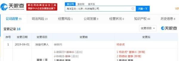 海洋音乐法人变更：谢国民卸任杨奇虎接棒