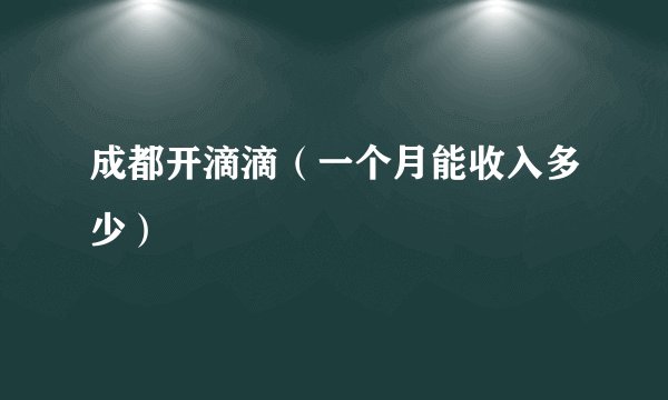 成都开滴滴（一个月能收入多少）